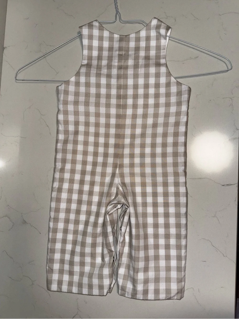 Hand Smocked Thanksgiving Turkey Longall Romper | Boys | Tan Gingham - Size 3M